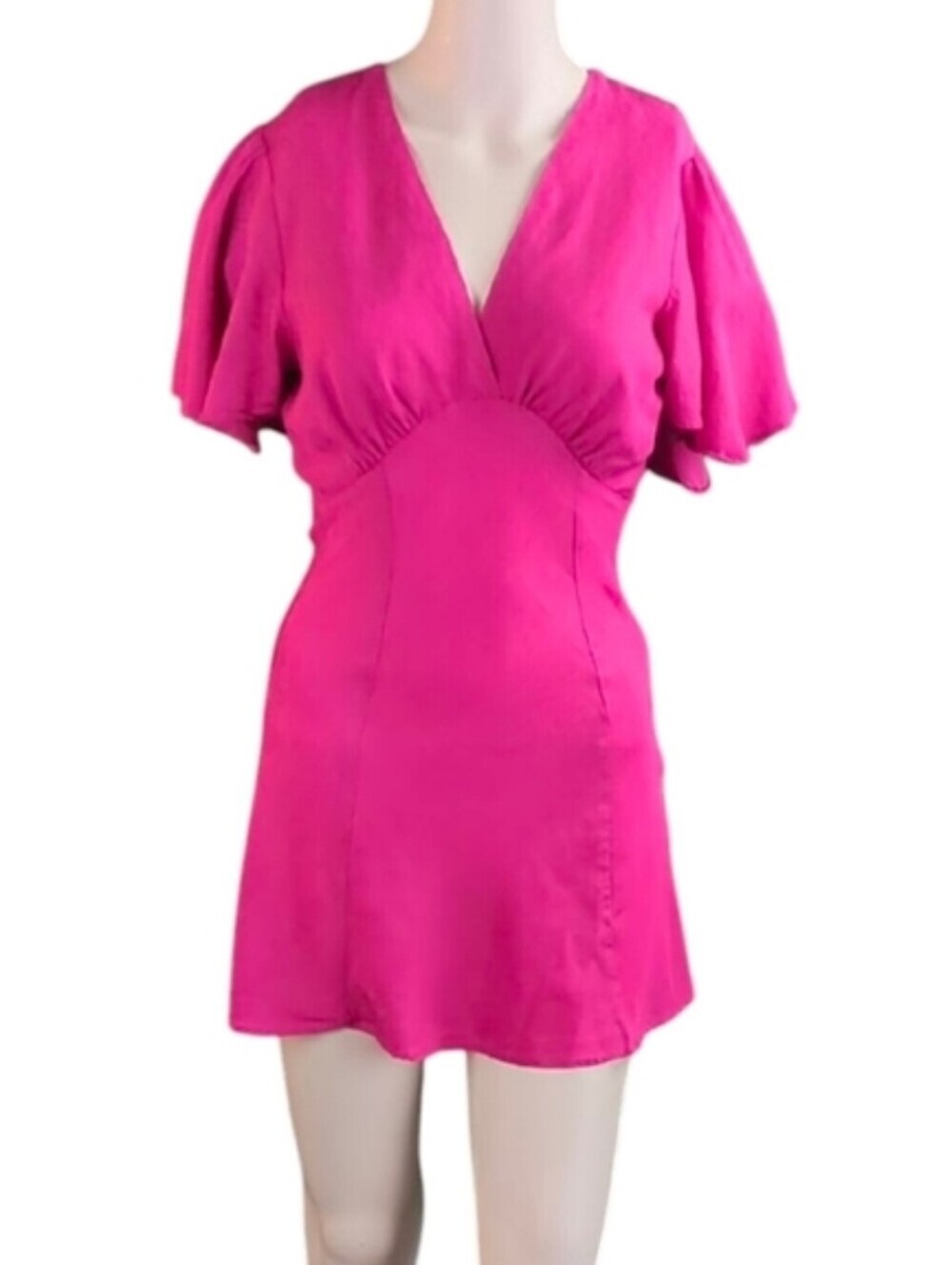 VRG GRL Hot Pink Mini-Dress Flutter Sleeves